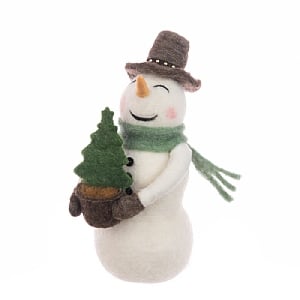 Floralsilk Felt Snowman With Tree (20cm)