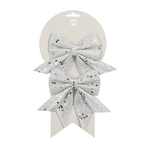 Bow - Silver - Pack of 2 (12cm x 13cm)