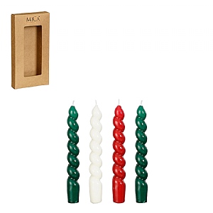 Twist Dinner Candles - Green & Red (Box of 4)