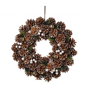 Berry Pinecone Wreath - Gold & White (35cm)