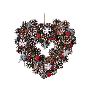 Snowflake Heart Pinecone Wreath - White (36cm)