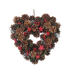 Star Heart Pinecone Wreath - Red (36cm)