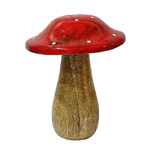 Natural Wooden Mushroom Decoration - Red (13cm)