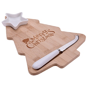 Christmas Tree Cheese board with star bowl and cheese knife