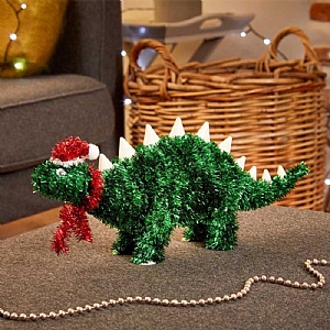 Three Kings Tinsel Steg Dinosaur with Santa Hat and Scarf