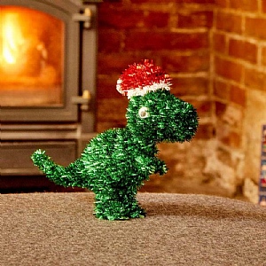 Three Kings Tinsel Rex Dinosaur with Santa Hat