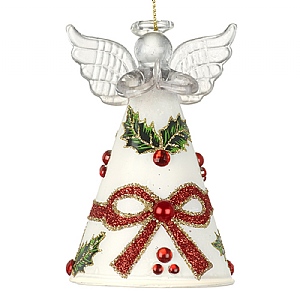 Glass Angel with Holly Hanging Decoration