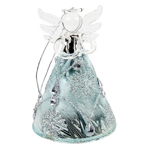 Glass Angel with Blue Skirt Hanging Decoration