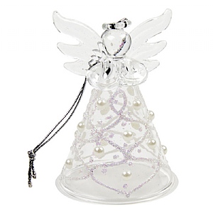 Glass Angel with Vertical Swirls Hanging Decoration