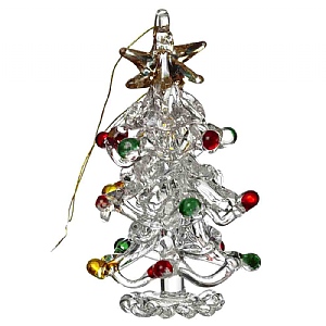 Glass Christmas Tree with Multicoloured Baubles Hanging Decoration