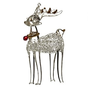 Glass Reindeer with Gold Collar Hanging Decoration