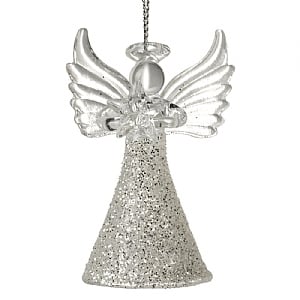 Glass Angel with Glitter Skirt Hanging Decoration