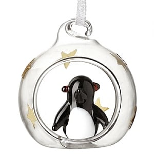 Glass Bauble with Penguin Hanging Decoration