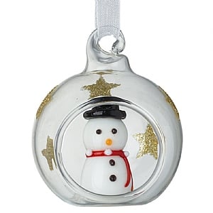 Glass Bauble with Snowman Hanging Decoration