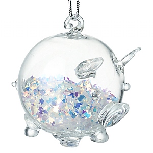 Glass Pig with Glitter Hanging Decoration