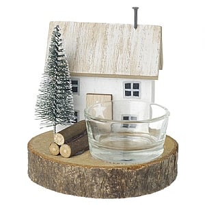 Wooden House with Tree Tealight Holder