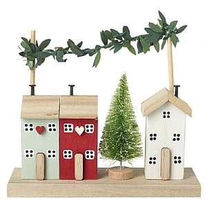 Wooden Houses with Tree and Leaf Garland