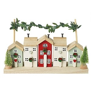 Wooden Houses with Trees and Leaf Garland