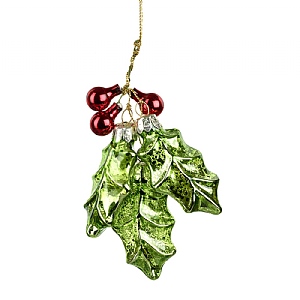 Glass Holly Hanging Decoration