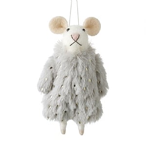 Felt Mouse In Grey Fur Coat Hanging Decoration