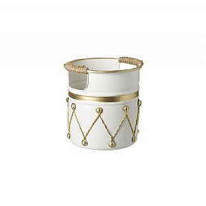 White Metal Container with Rope Handle - Small