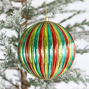 Plastic Multicolour Striped Bauble (16cm)