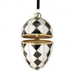 Black and White Glass Faberge Egg Hanging Tree Decoration (13cm)