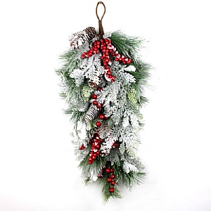 Snow Berry Pine Teardrop Wreath (71cm)