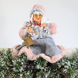 Pink & Grey Sitting Mrs Claus with Sledge (41cm)