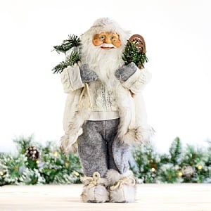 Grey & White Standing Santa with Snow Shoes (41cm)