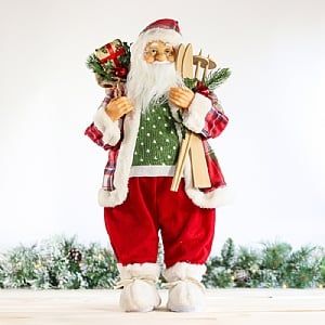 Red & Green Standing Santa with Skis (61cm)