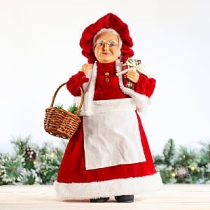 Red & White Standing Mrs Claus with Basket (41cm)