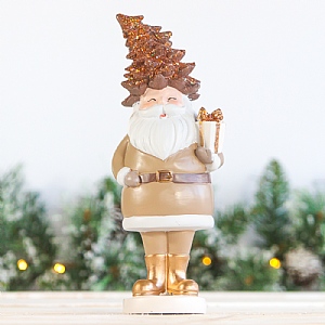 Tan Standing Santa with Gift Box (30cm)