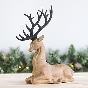 Woodgrain Crouching Deer (34cm)