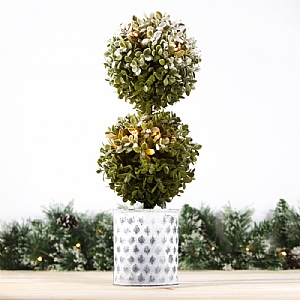 LED Snowy 2 Ball Tree Pot (52cm)