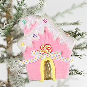 Pink Frosted House Hanging Decoration (16cm)