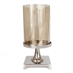 Silver Aluminium Nickle Plated Hurricane Lamp (31.5cm)