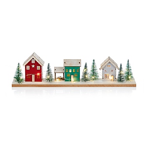 Premier Battery Operated Lit Wooden Houses Scene (40cm)