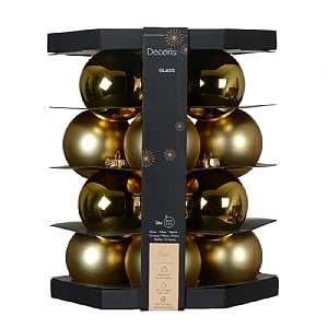 Decoris Light Gold Glass Baubles (Box of 16)