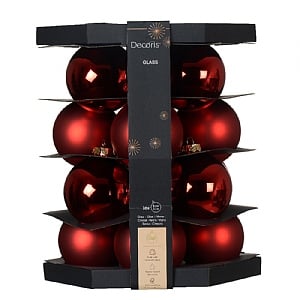 Decoris Xmas Red Glass Baubles (Box of 16)