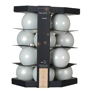 Decoris Winter White Glass Baubles (Box of 16)