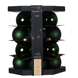 Decoris Pine Green Glass Baubles (Box of 16)