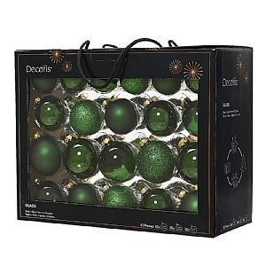 Decoris Pine Green Glass Baubles (Box of 42)