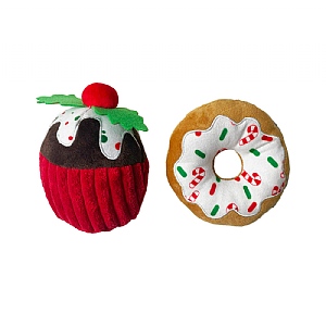 Happy Pet Christmas Donut & Pudding Soft Dog Toy (2 piece set)