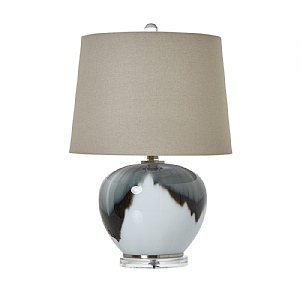 Grey Glass Lamp With Linen Shade