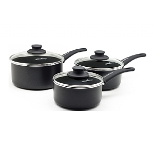 GreenChef Black Soft Grip Saucepan Set of 3