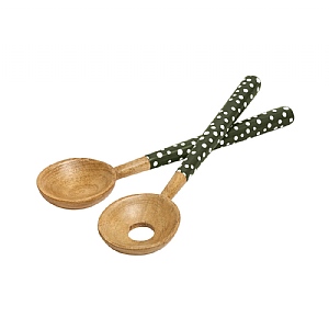 Dexham Sintra Mango Wood Spotted Salad Servers - Olive Green