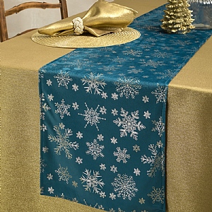 Walton & Co. Snowflake Foil Table Runner - Blue