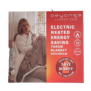 Deyongs Heated Sherpa Throw Stag Motif - Mocha (140x180cm)