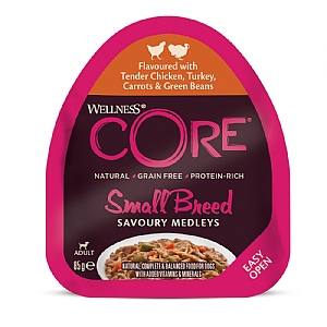 Wellness CORE® Dog Small Breed Adult Wet Dog Food Savoury Medleys Tender Chicken, Turkey, Carrots & Green Beans (85g)